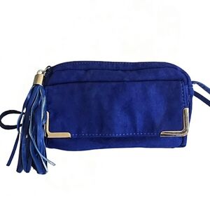 BRASH Electric Blue Faux Suede Crossbody Bag Small Shoulder Purse Tassel Y2K